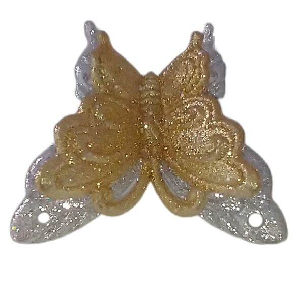 Glitter Gold Silver Butterfly Ornament Clip On Christmas Taiwan Plastic Crafts - Picture 6 of 15